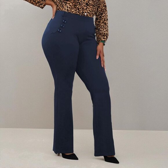 Plus Size Wrinkle-Free Stretch Dress Pants Regular Fit Office Wear - Picture 6 of 6